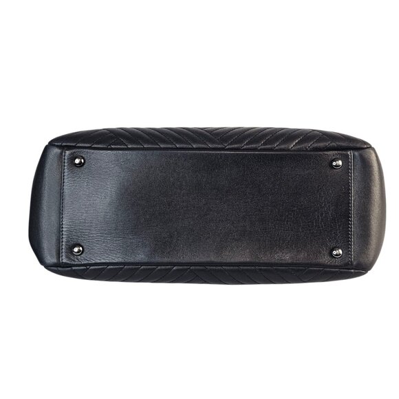 CHANEL CC Crossing Shopping Tote Shoulder Bag Chain Black Chevron 2016 Silver - Picture 11 of 16